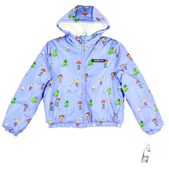 Members Only xNickelodeon Junior Rugrats Purple Puffer Jacket Sz L Sherpa Lined - Picture 1 of 12